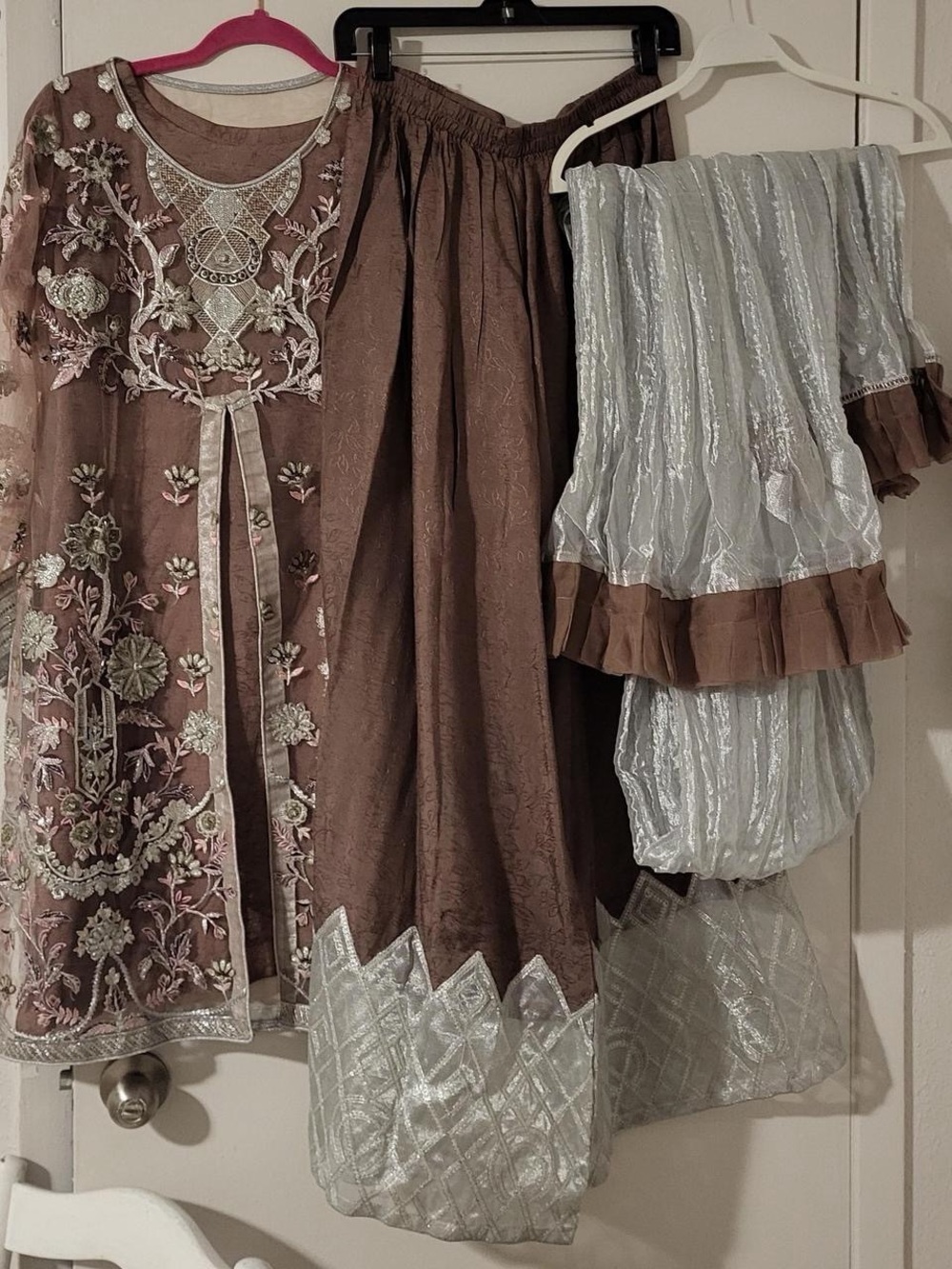 Elegant Brown and Silver Pakistani dress